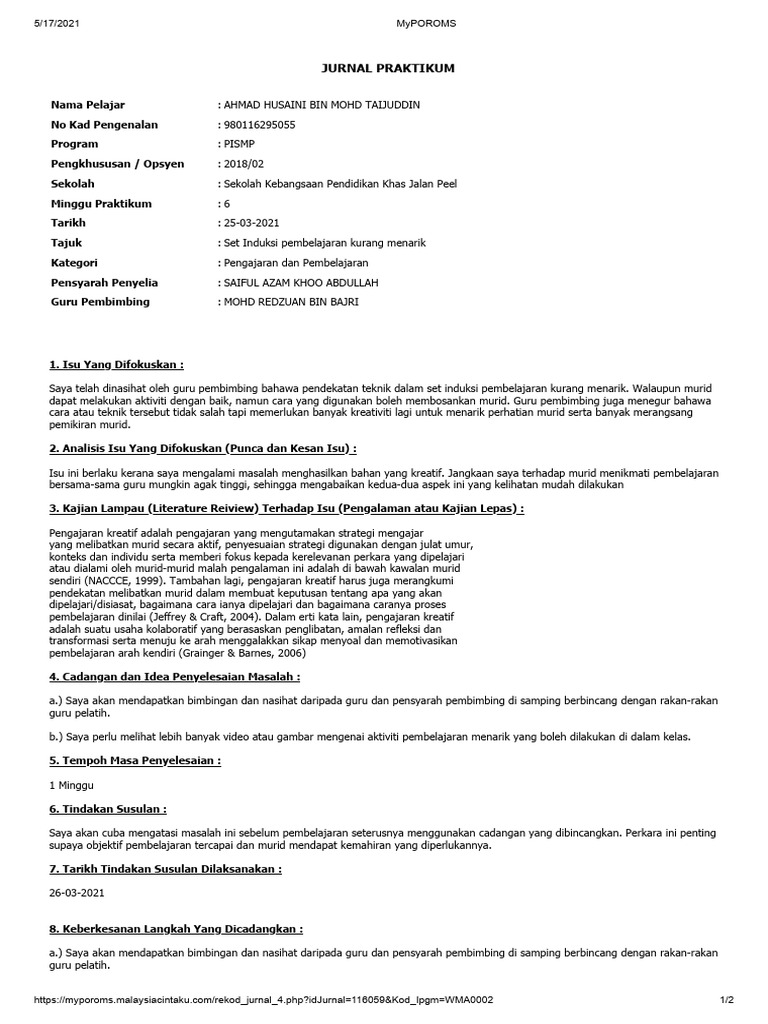 Jurnal Minggu 6 MyPOROMS - Copy | PDF
