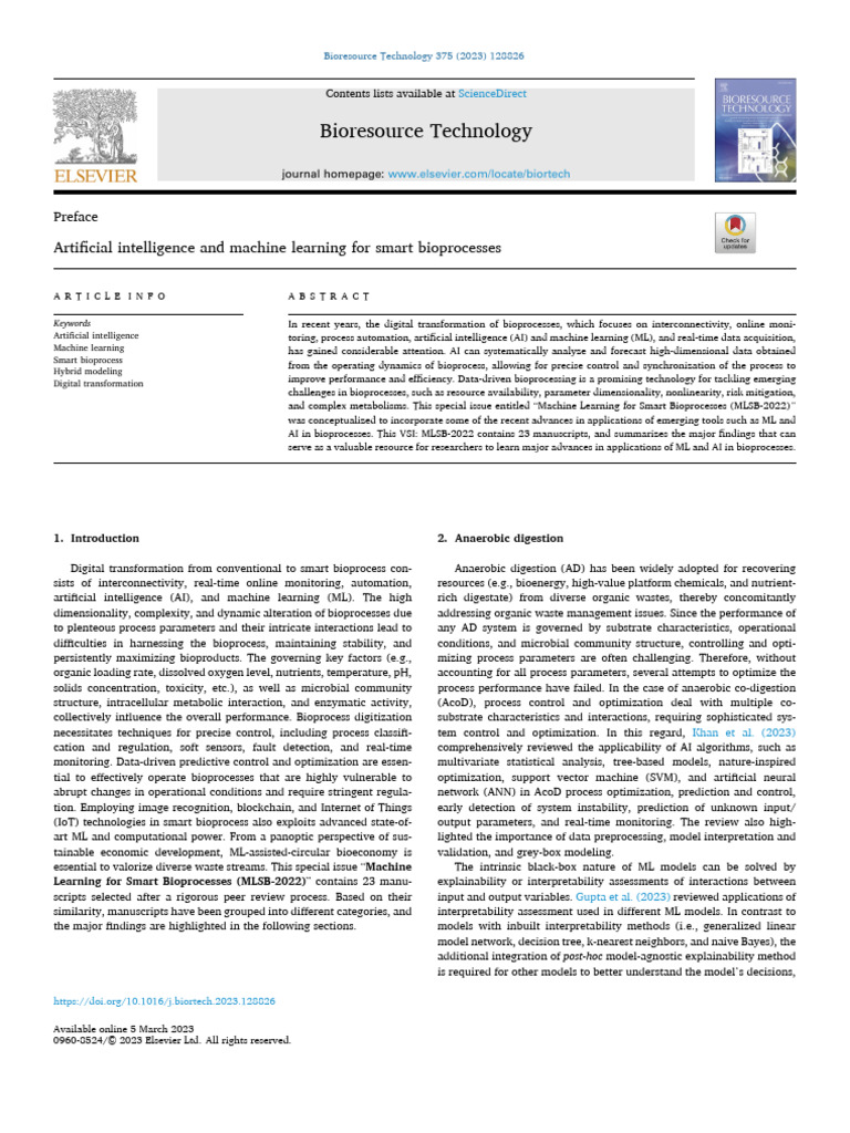 Artificial Intelligence and Machine Learning For Smart Bioprocesses | PDF