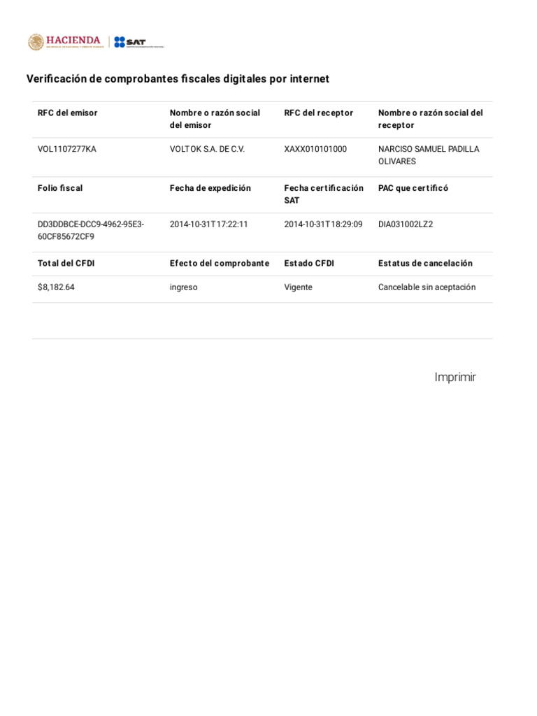 Verificación CFDI de Voltok S.A. de C.V. | PDF