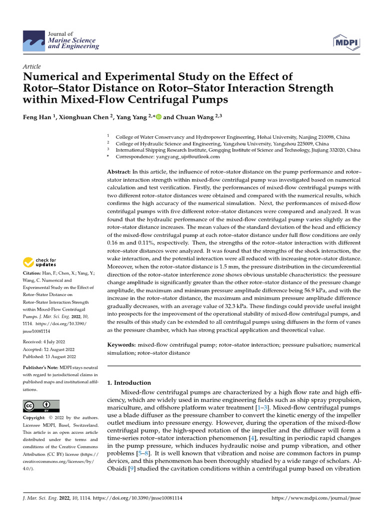 1 Numerical and Experimental Study On The Effect of Rotor-Stator ...
