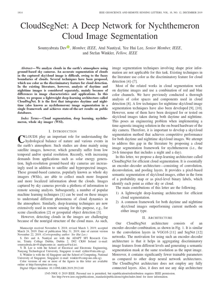 Cloudsegnet a deep network for nychthemeron cloud image segmentation pdf