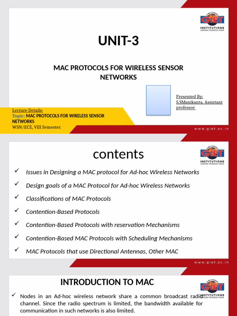 UNIT-3: Mac Protocols For Wireless Sensor Networks | PDF