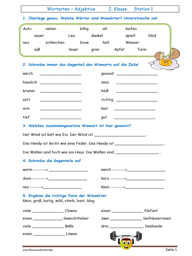 Wortarten Adjektive 2. Klasse Station 1: Seite 1 | PDF