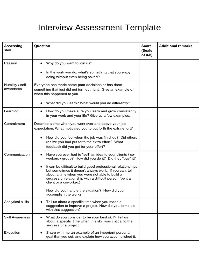 Interview Assessment Template Pdf