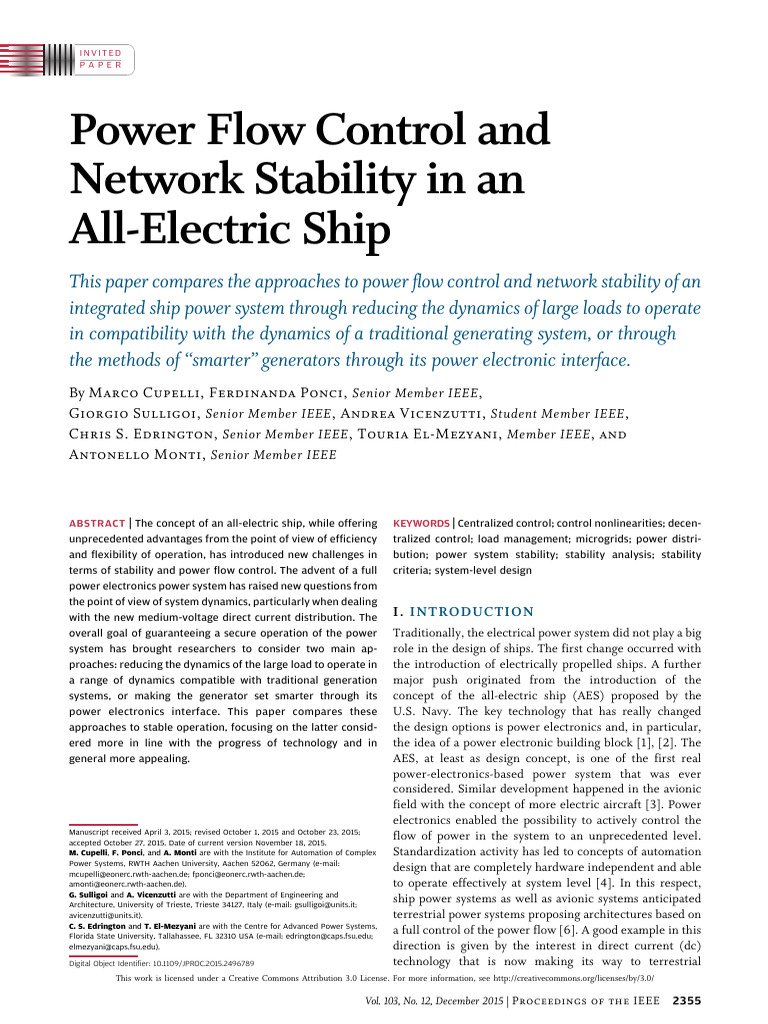 Power Flow Control and Network Stability in an All-Electric Ship | PDF
