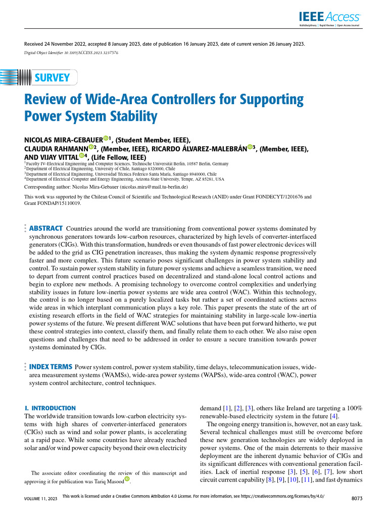 Review of Wide-Area Controllers For Supporting Power System Stability | PDF
