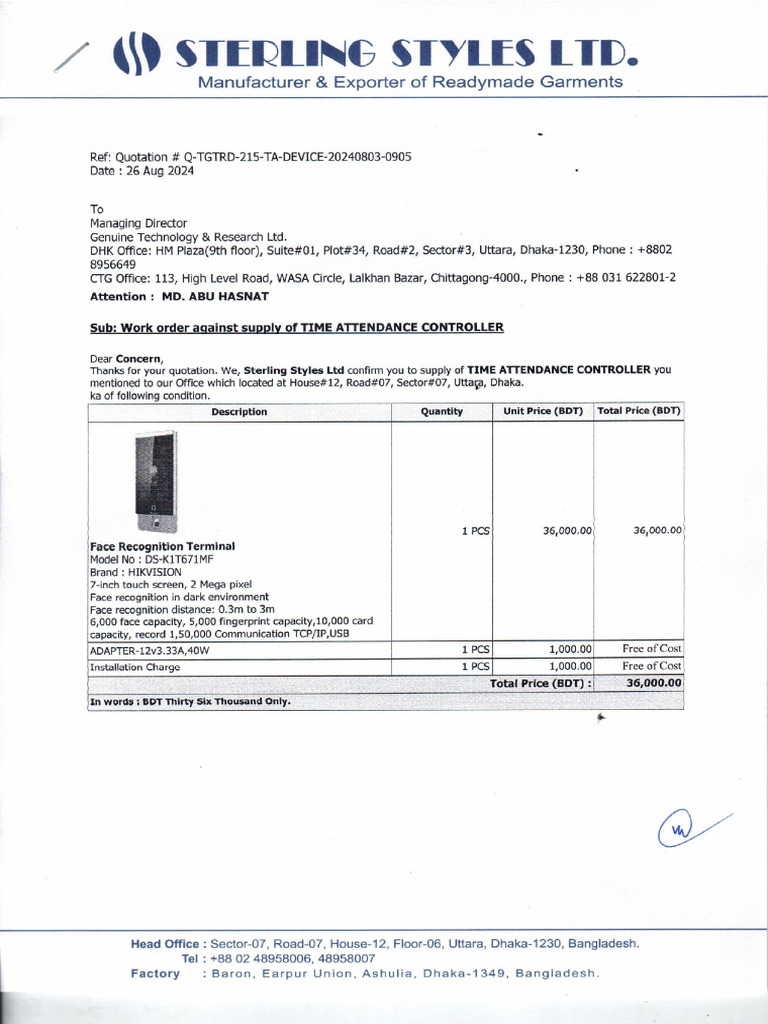 Work Order Genuine Technology 26082024 | PDF