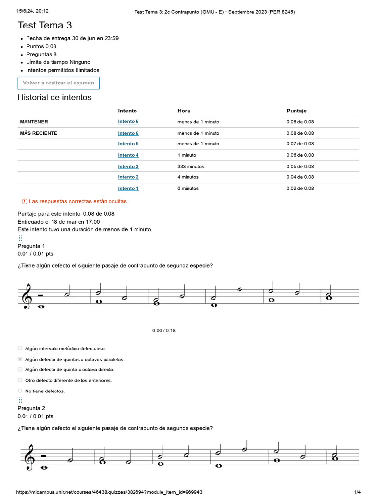Test Tema 3 - 2c Contrapunto (GMU - E) Septiembre 2023 (PER 8245) | PDF ...