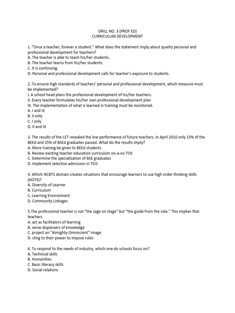 Drill No 3 (Prof Ed) Cur Dev | PDF