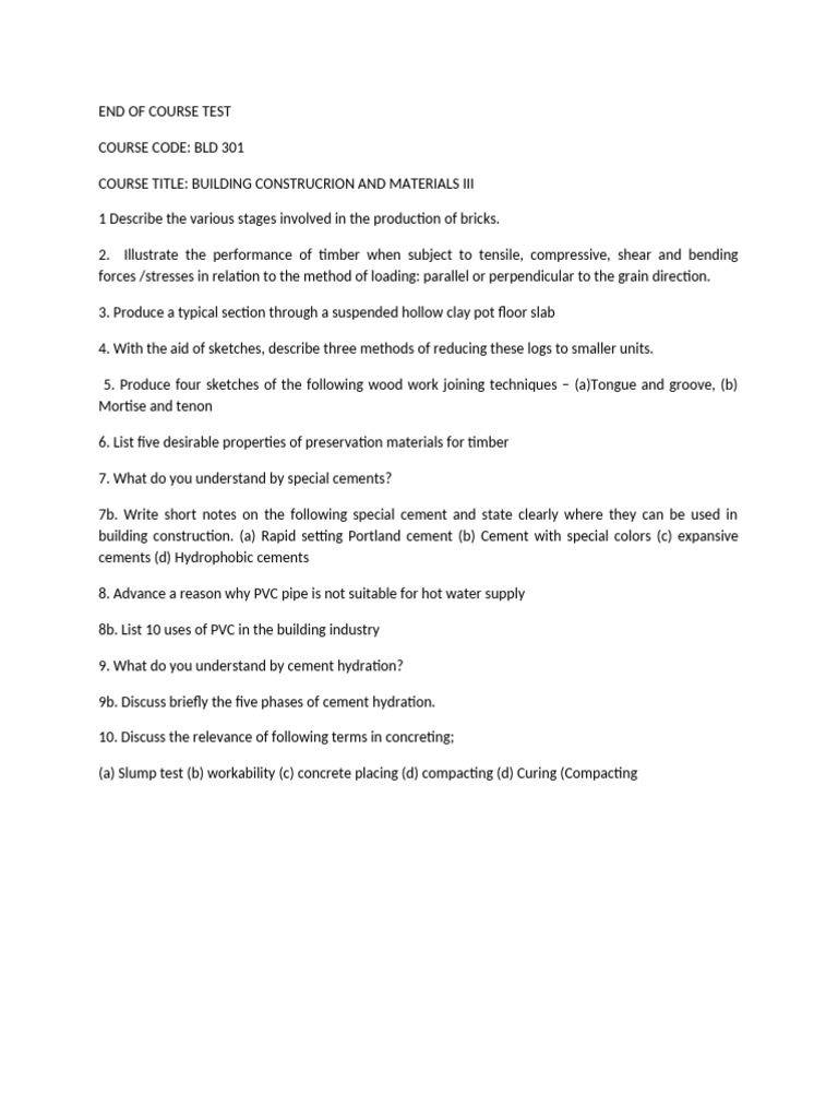 BLD 301 End of Course Test 20222023 PDF