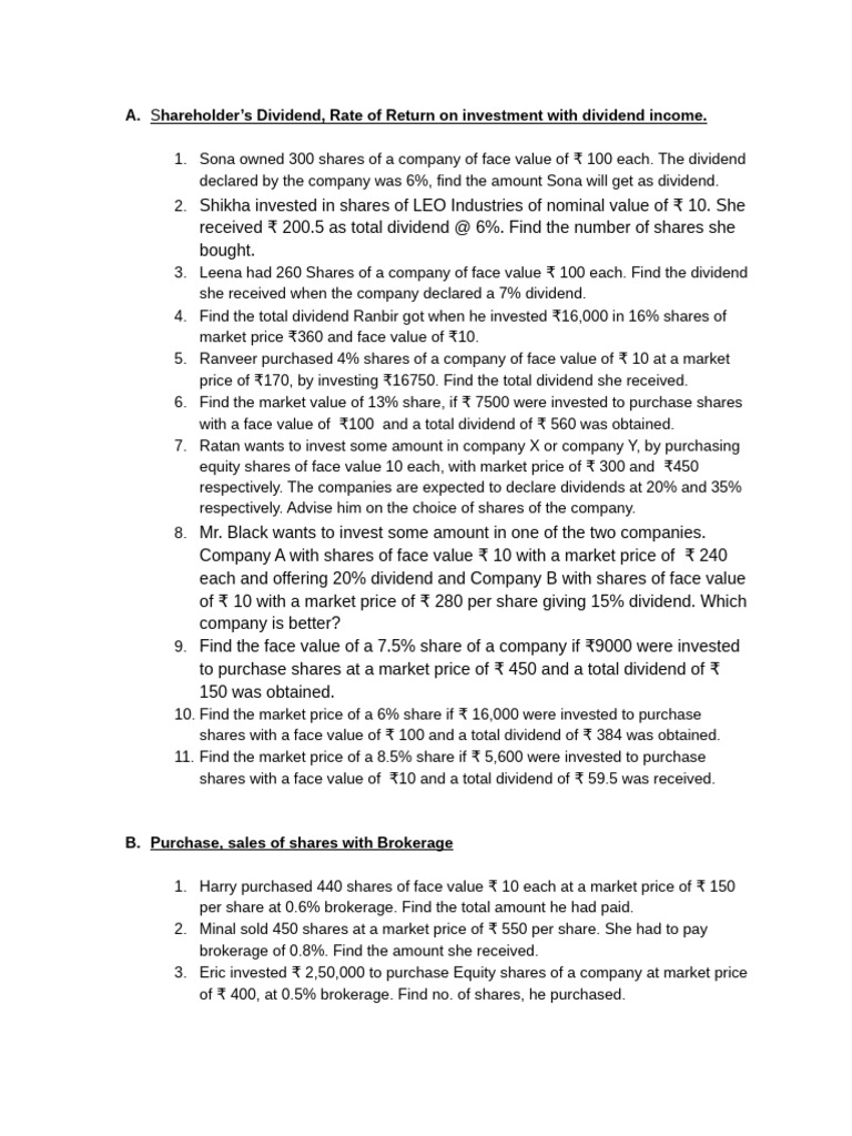 Shares Practice Sheet 1 | PDF