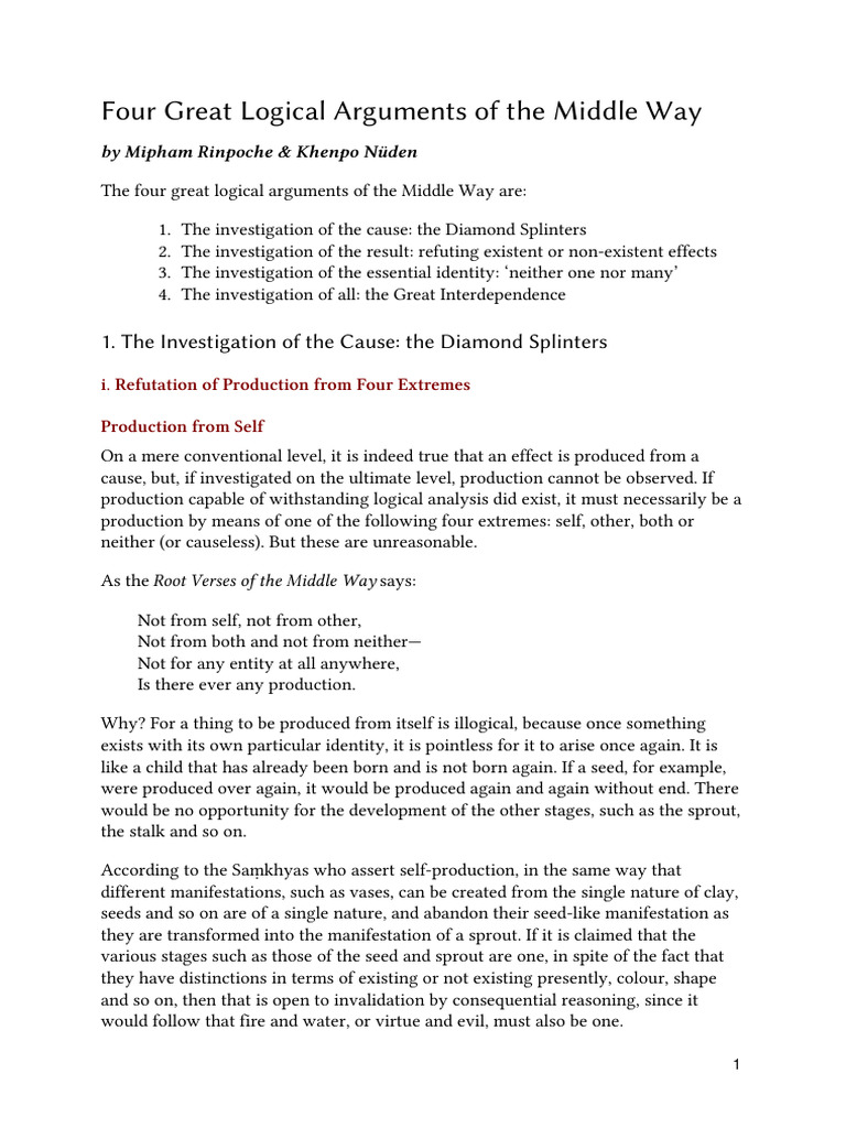 Four Great Logical Arguments of The Middle Way | PDF