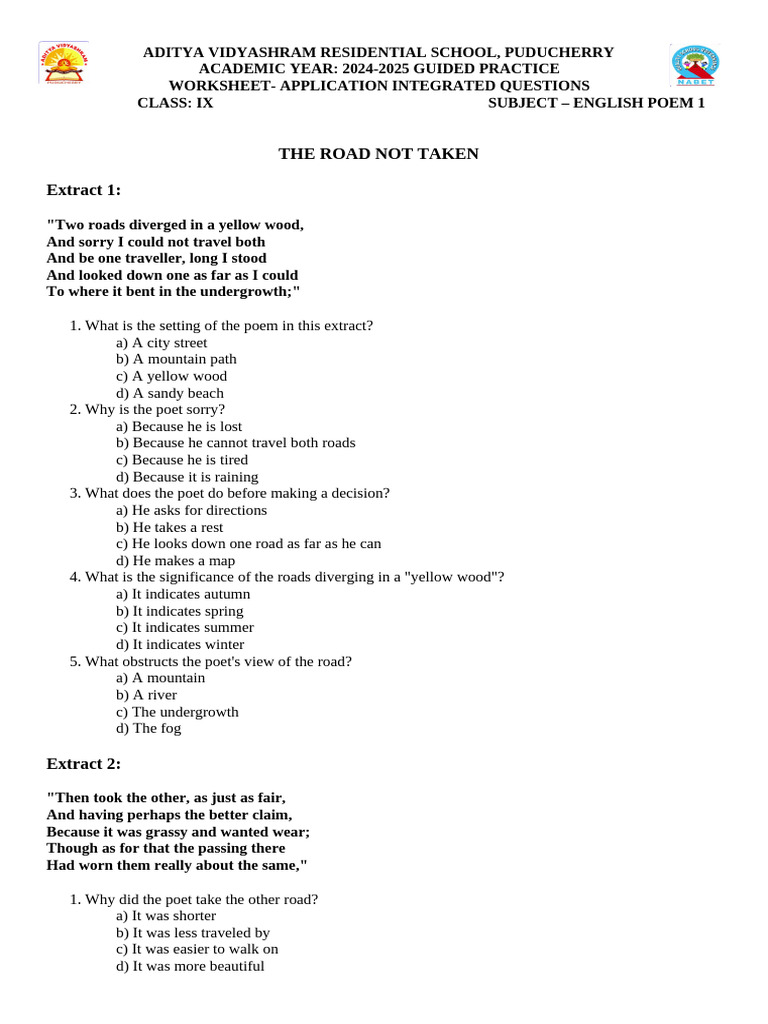 Poem 1-3 Extract Base Work Sheet | PDF