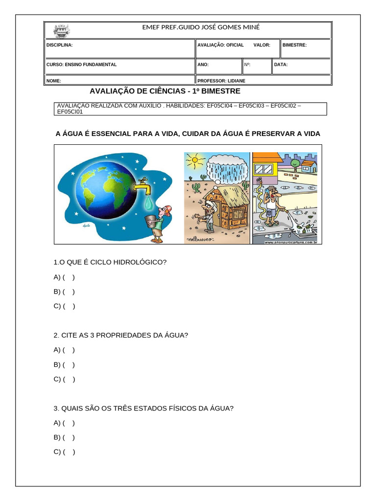Avaliação de Ciências Adaptada - 2º Bimestre - Prô Lidi - 5º Ano A | PDF