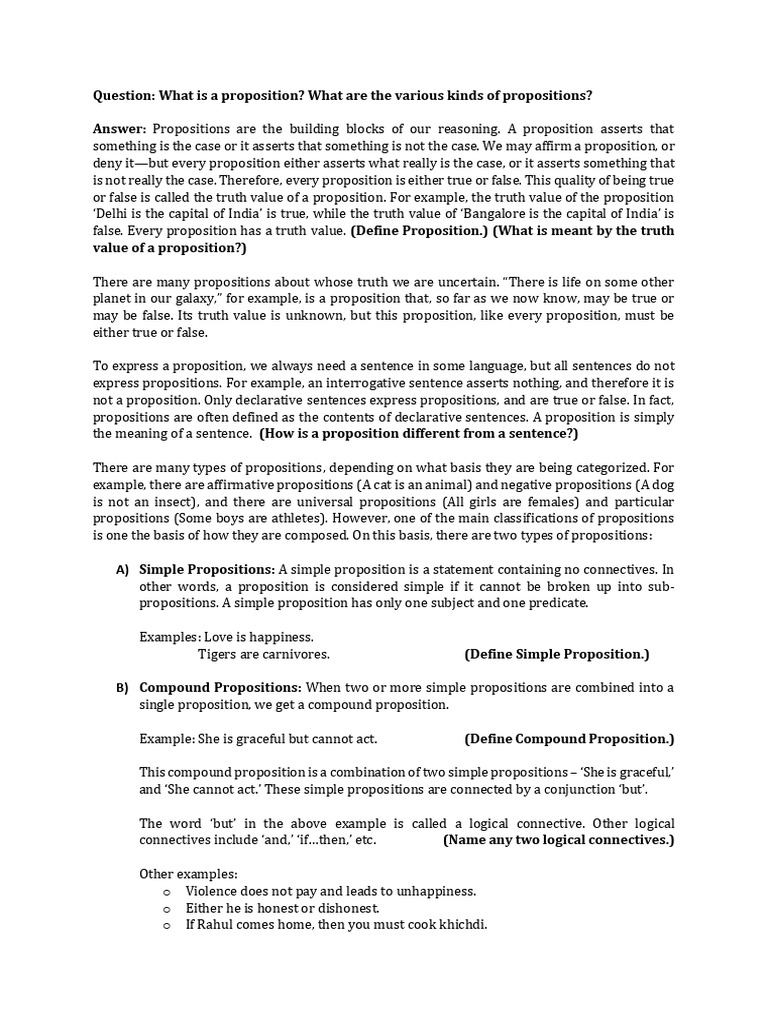 Proposition - Definition and Kinds | PDF | Proposition | Truth