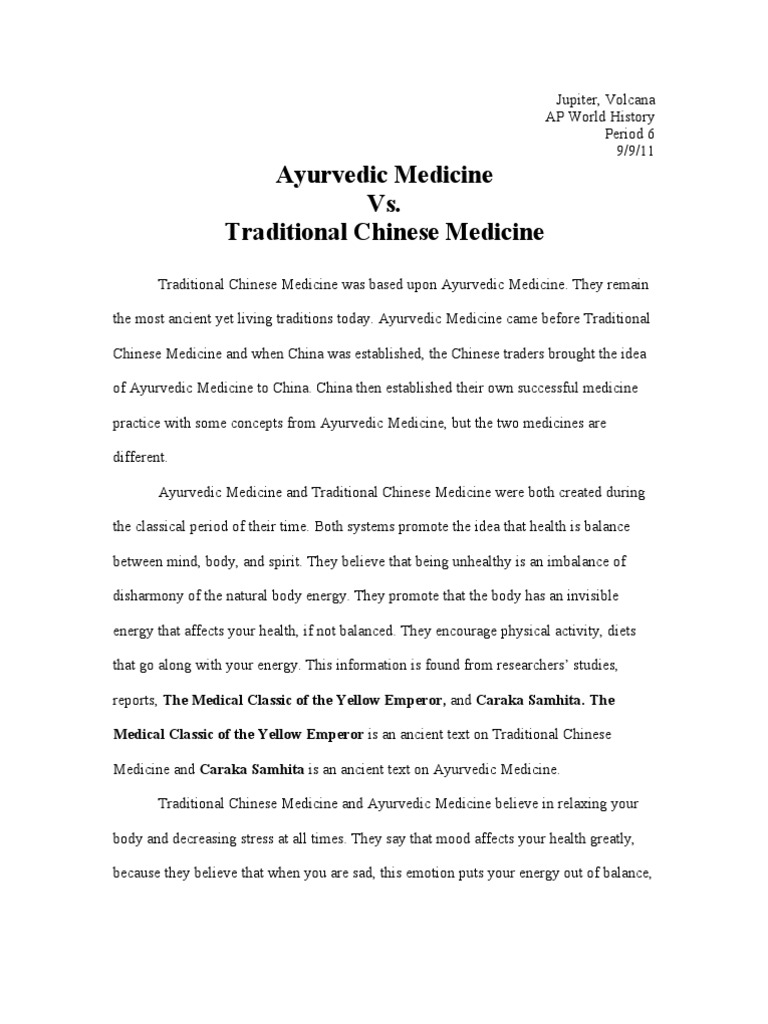 Ayurvedic Medicine vs. Traditional Chinese Medicine PDF Ayurveda