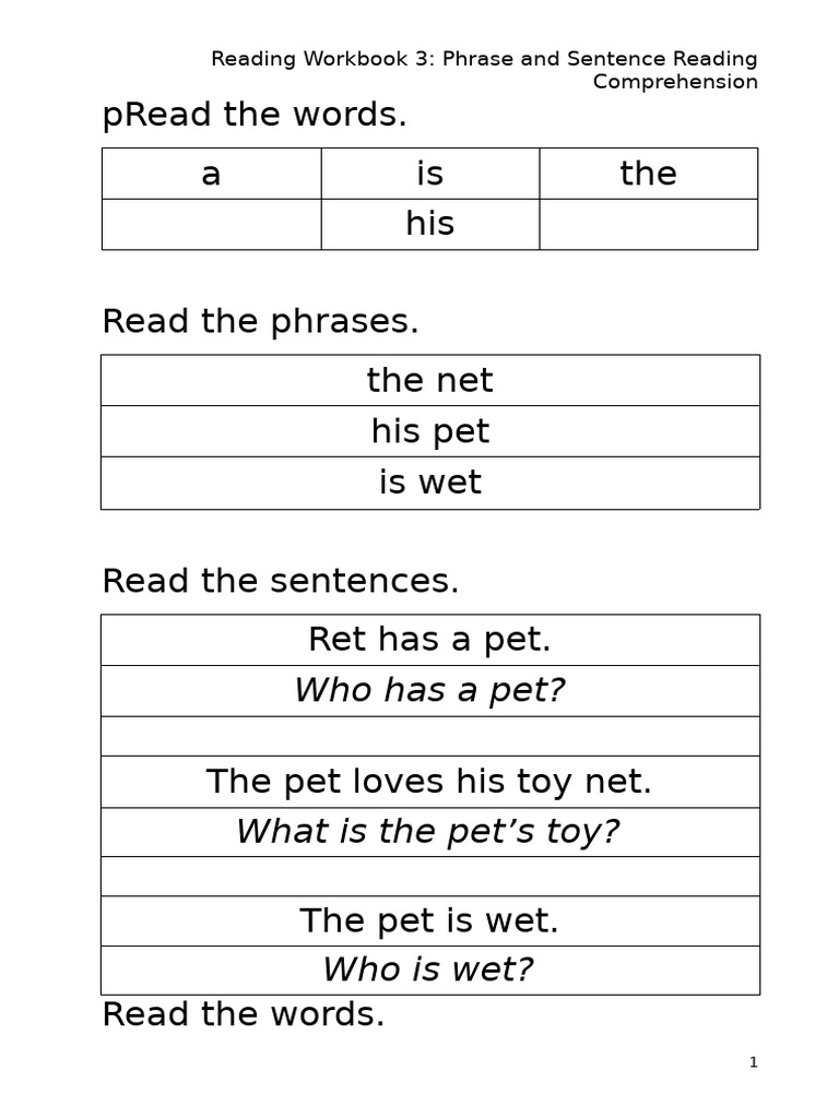 Phrase and Sentence Reading Compre | PDF