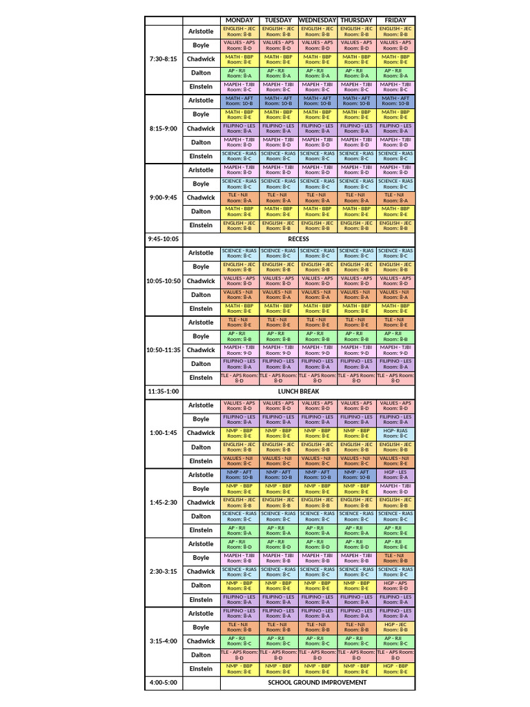 Class Program With Room Assignment - 2024-2025.1 | PDF