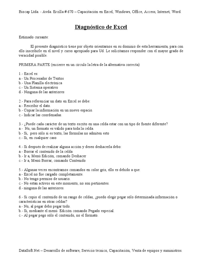 Diagnóstico de Excel | PDF | Microsoft Excel | Informática