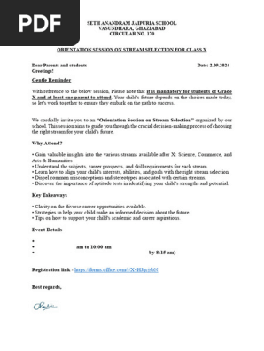 Circular 170, Reminder -Orientation session on stream selection , class X
