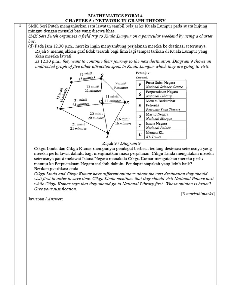 Mathematics Form 4 Chapter 5: Network in Graph Theory | PDF