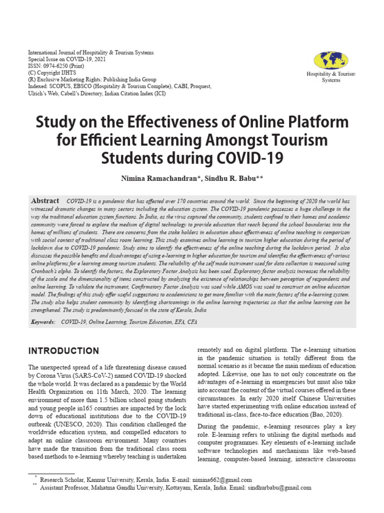 Study On The Effectiveness of Online Platform For Efficient Learning ...