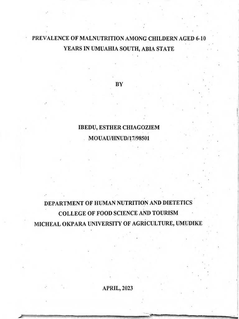 Prevalence of Malnutrition Among Children Aged 6-10 Years in Umuahia ...