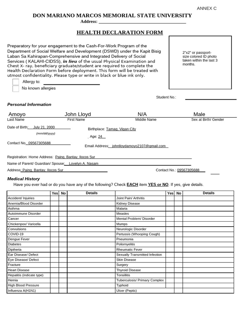 Annex C - Health Declaration Form V1 | PDF