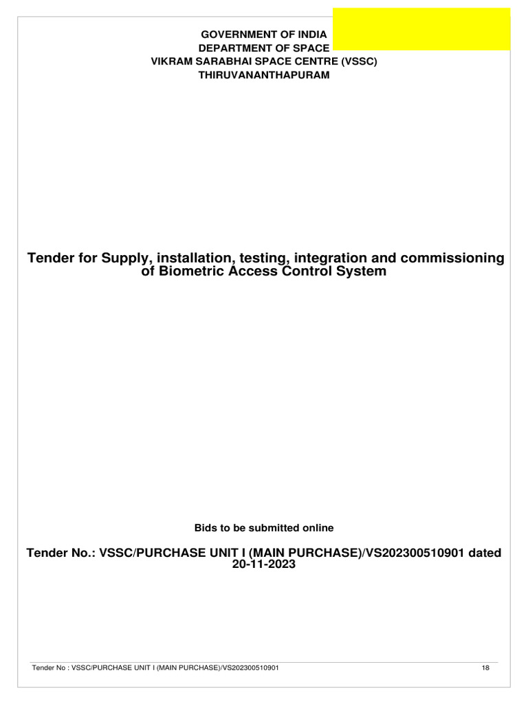 Tender Document VS202300510901 | PDF