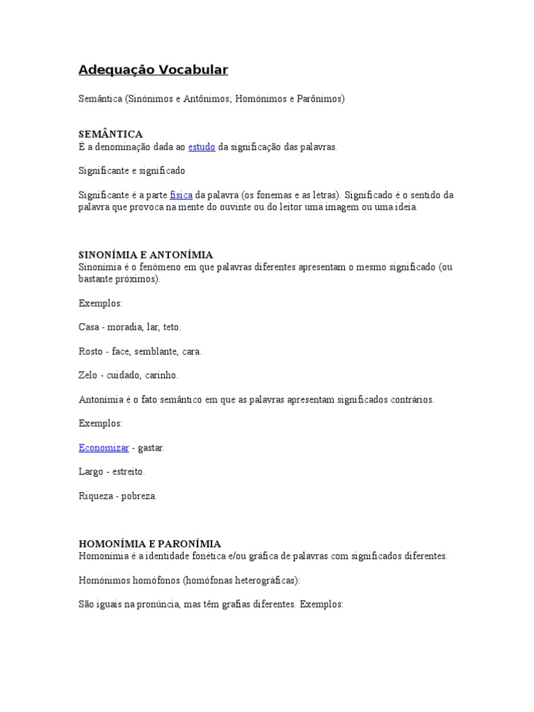 Adequação Vocabular | PDF | Carro | Semântica