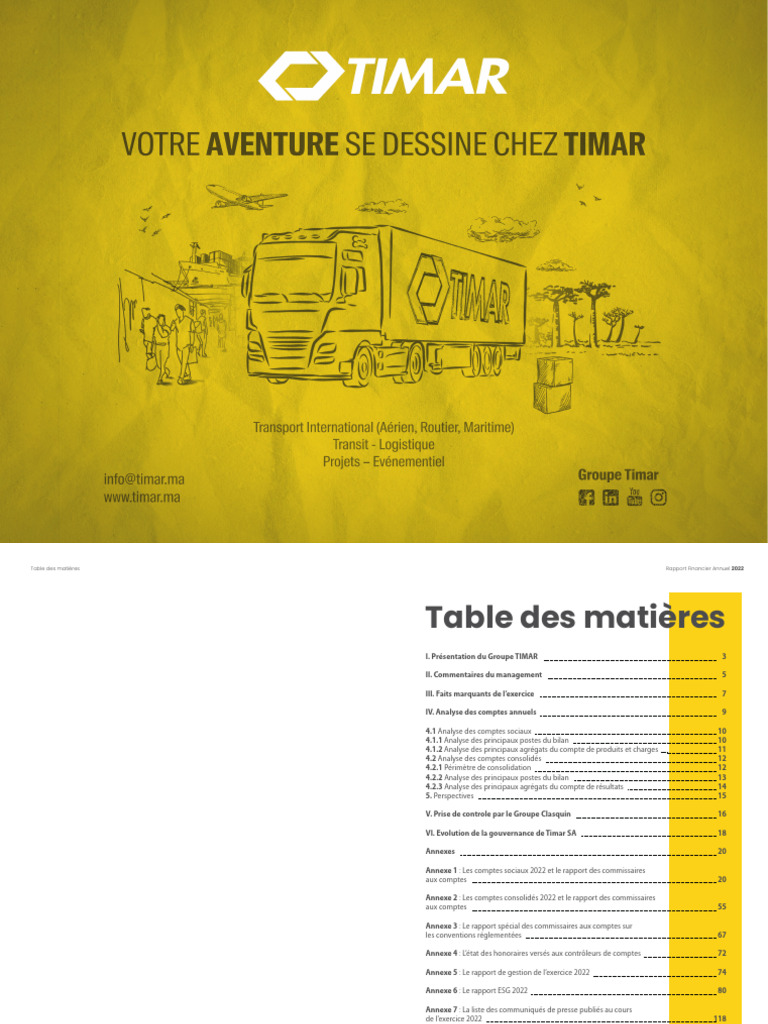 Rapport Financier Annuel TIMAR 2022 | PDF | Maroc | Bilan comptable