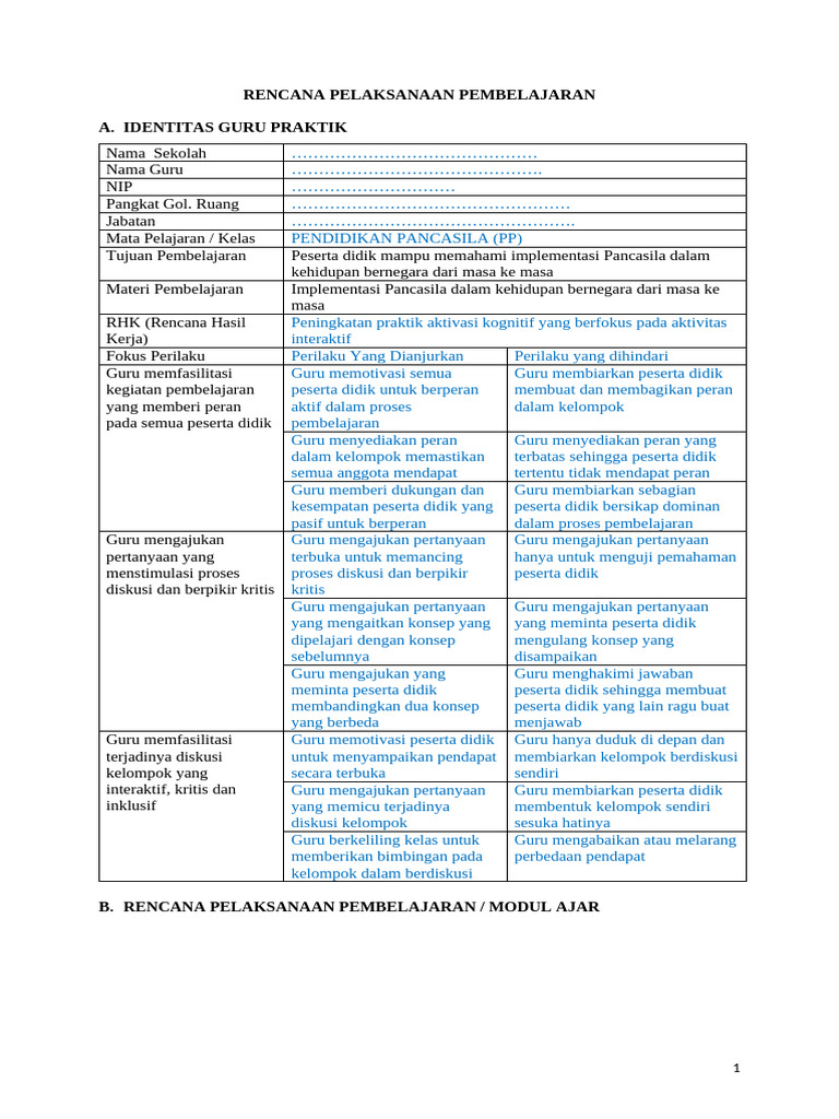 Contoh RPP Praktik | PDF