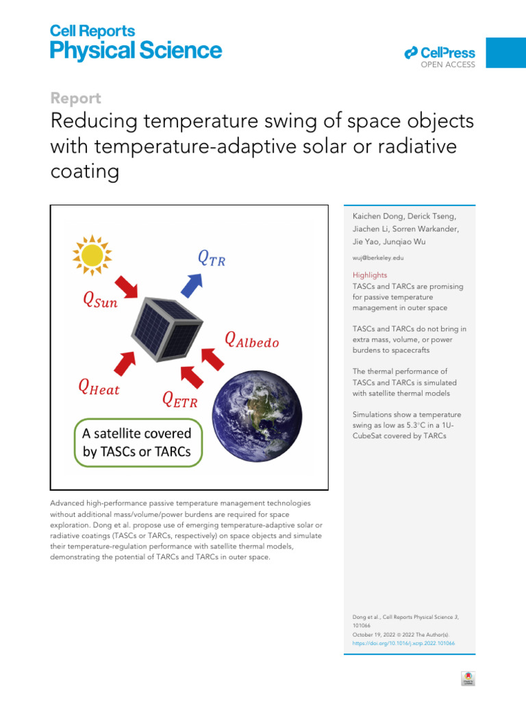 Reducing Temperature Swing of Space Objects | PDF