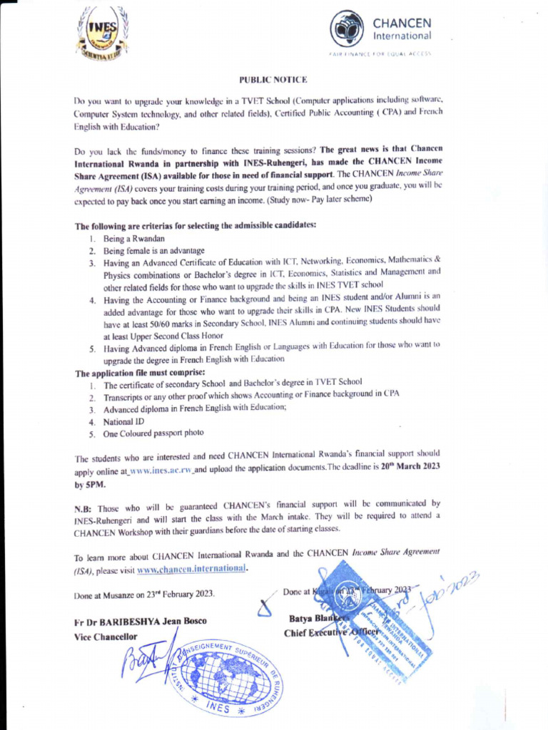 CHANCEN International Rwanda Financial Support. Short Courses | PDF