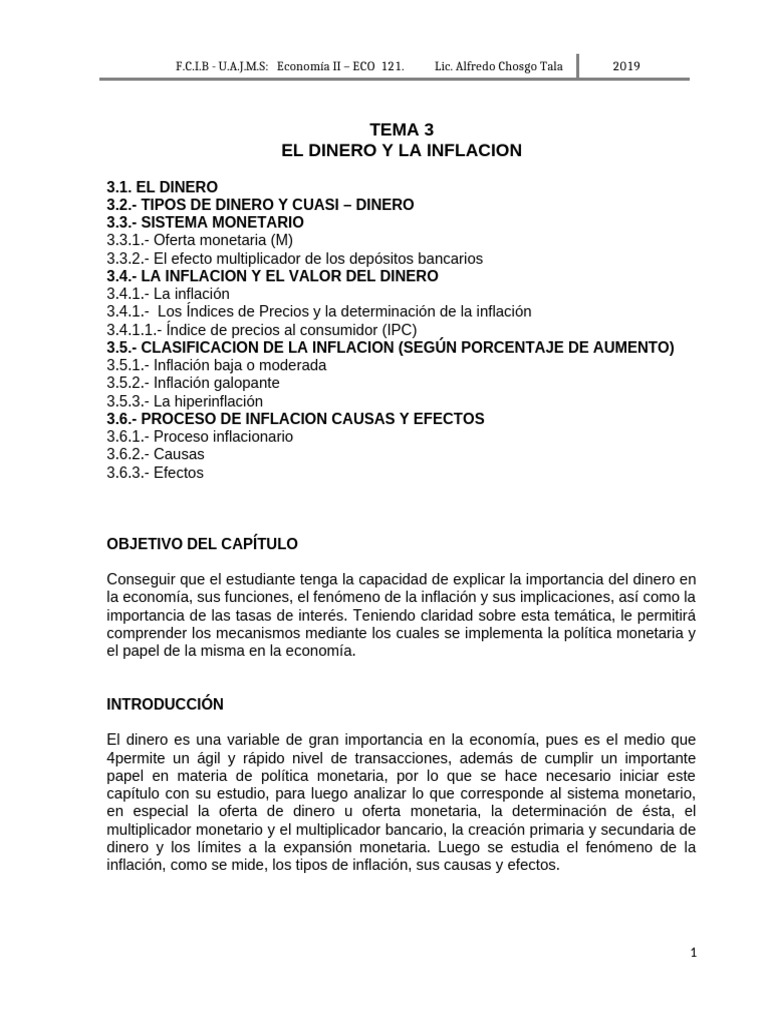 Dinero e Inflación: Conceptos Clave | PDF | Costo de la vida | Finanzas ...