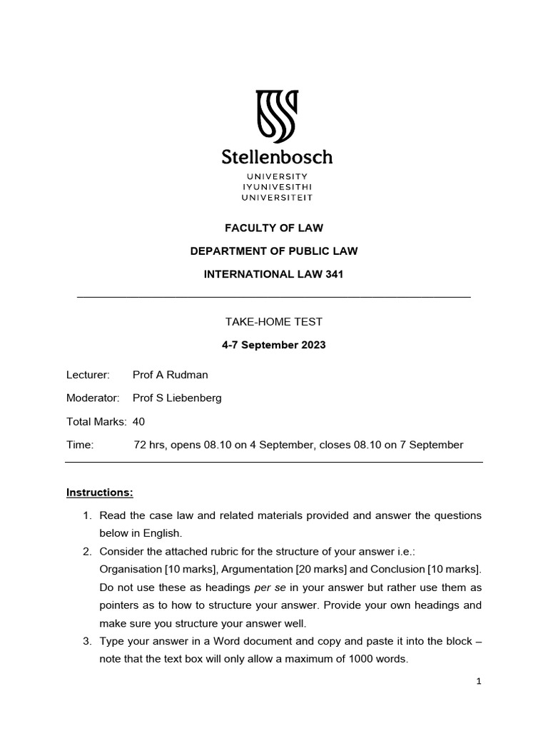 International Law TAKE HOME TEST 2023 | PDF