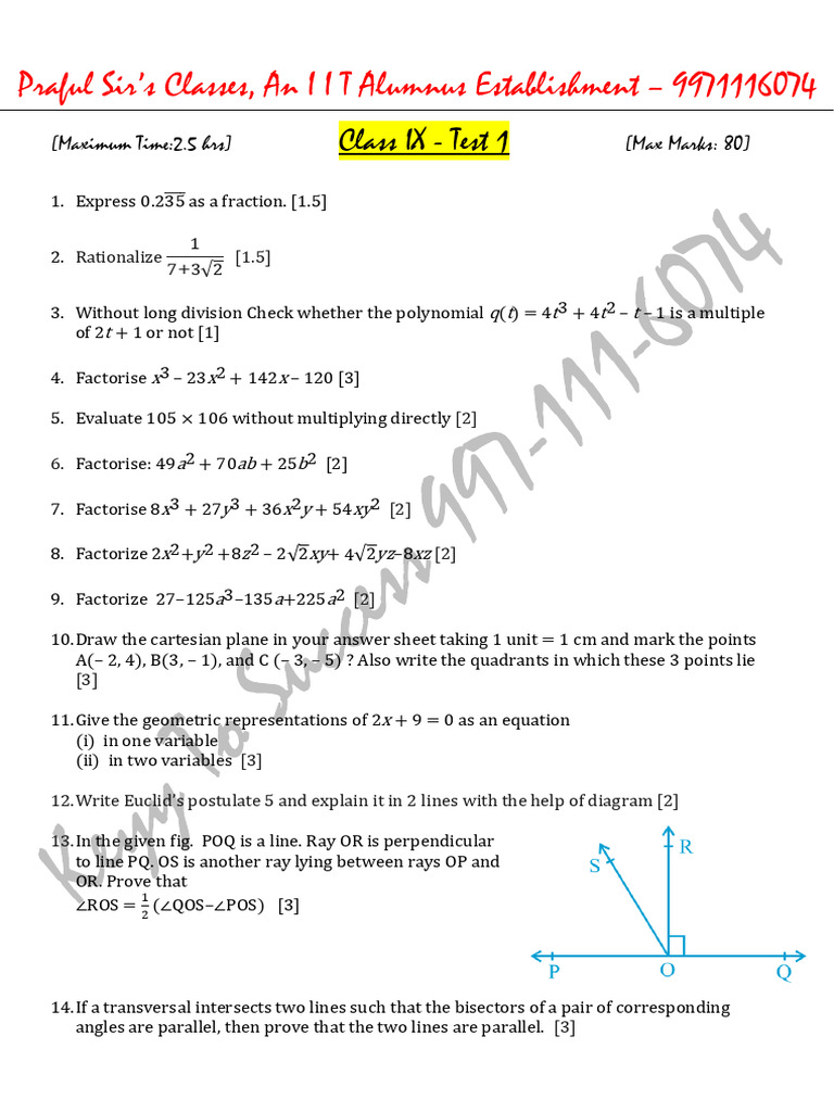 Class 9 Test Class 9 Full Test - 1 | PDF