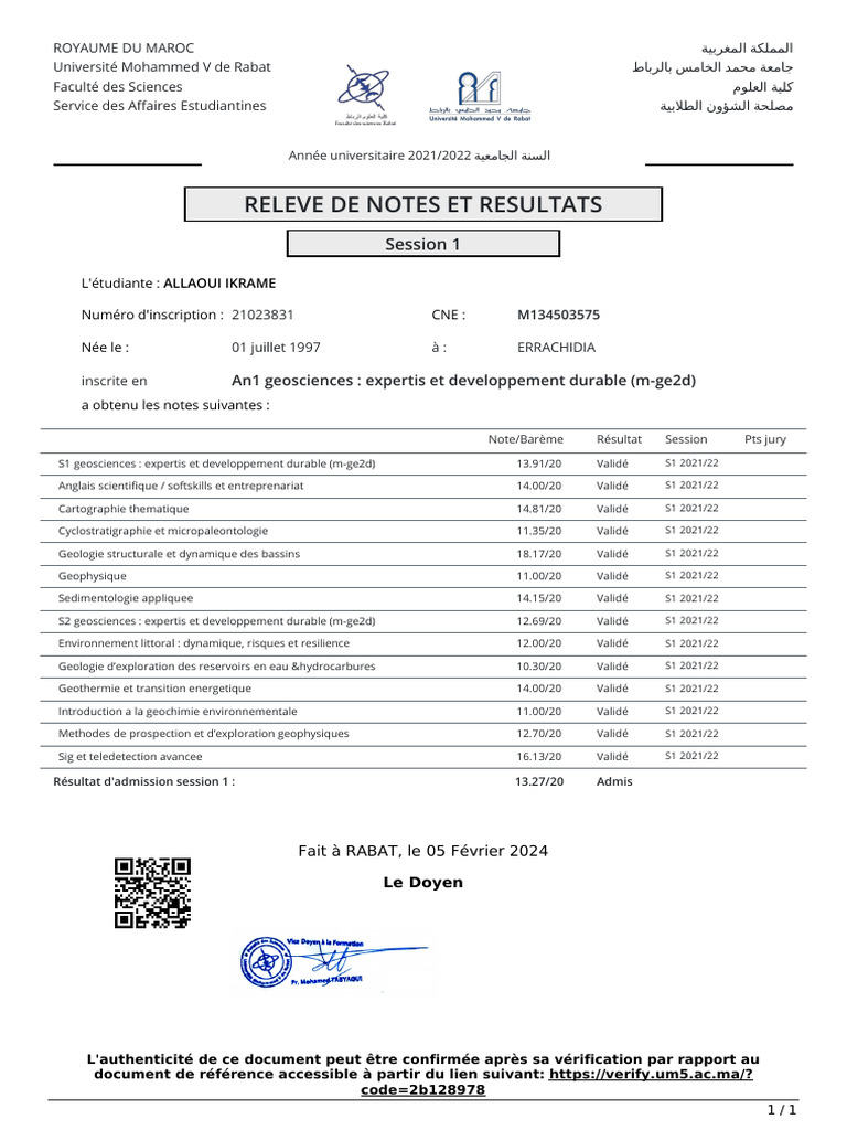 Releve de Notes FR 1707145645627 914 Signed | PDF