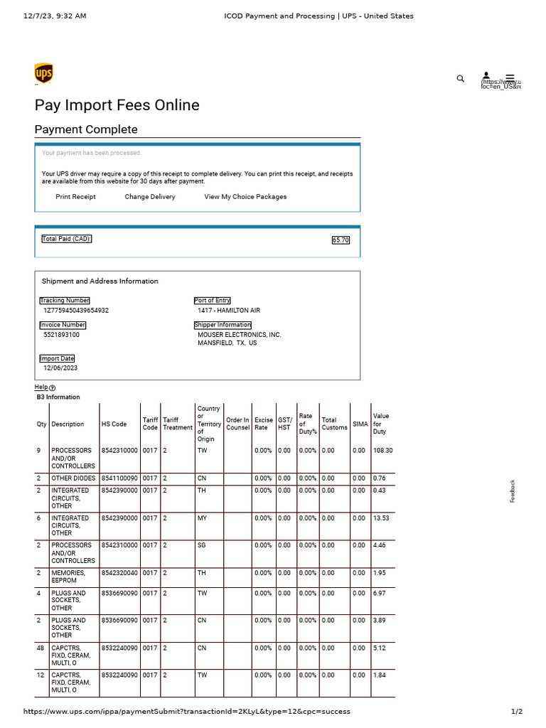 ICOD Payment and Processing - UPS - United States | PDF