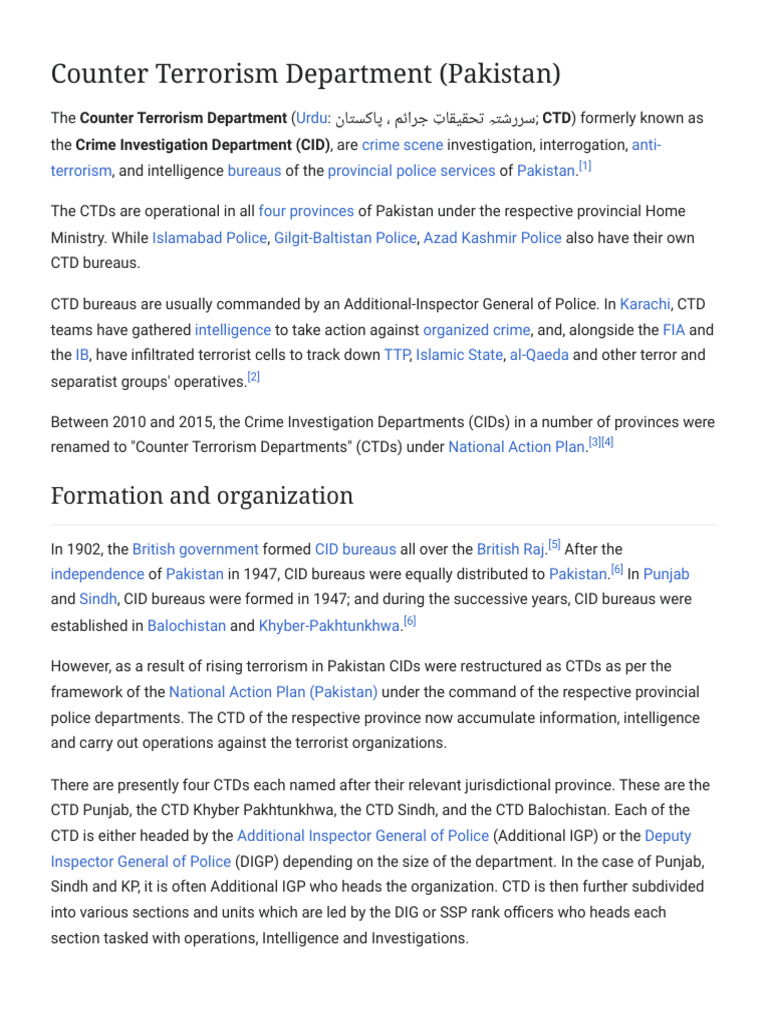 Counter Terrorism Department (Pakistan) - Wikipedia | PDF | Law ...