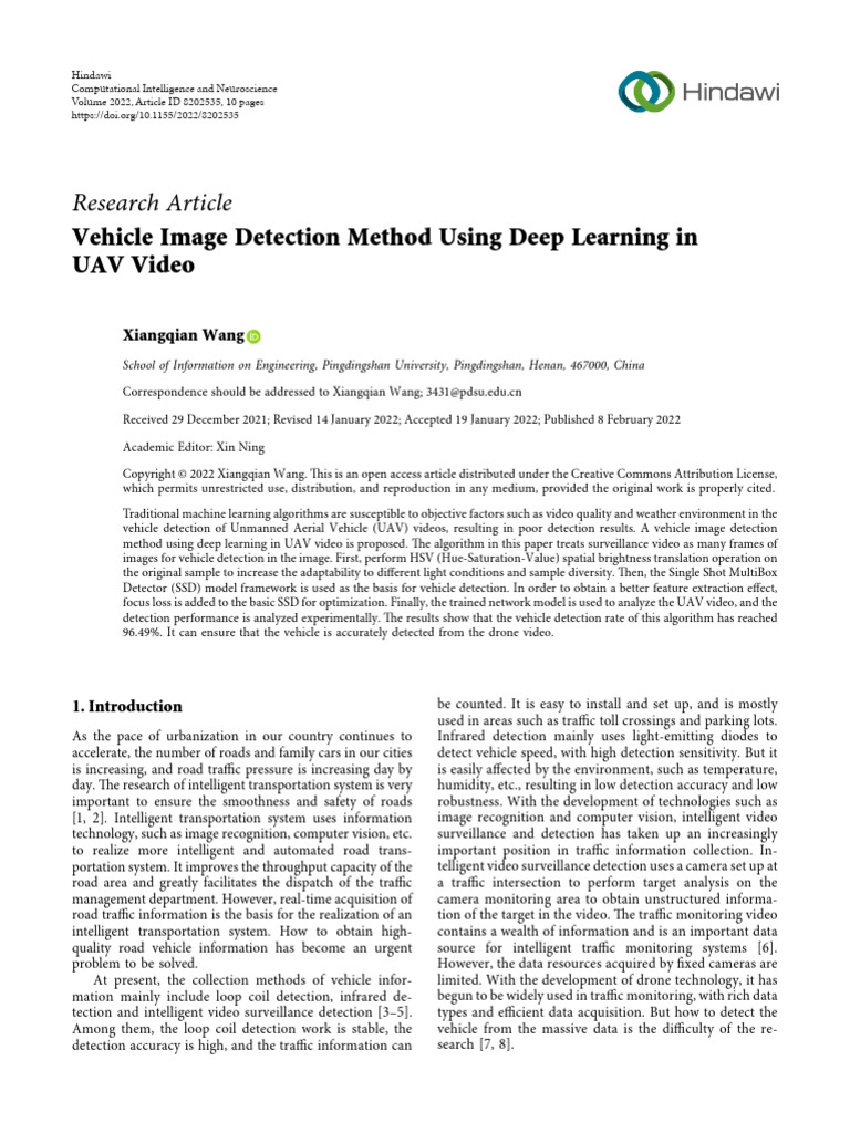 Vehicle image detection method using deep learning in uav video wang pdf