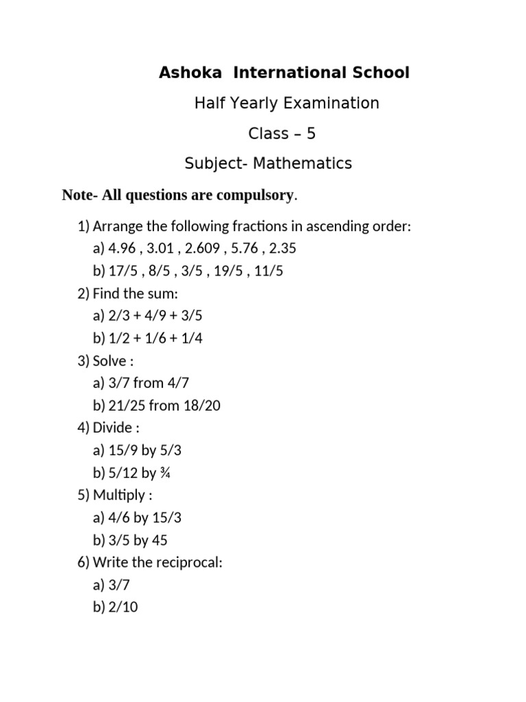 Maths Class 5 | PDF