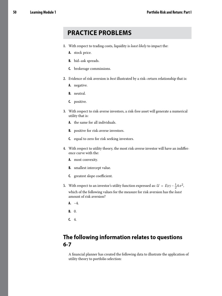 CFA1 - PM - 2024 - M1 - Curriculum Practice Questions | PDF | Modern ...