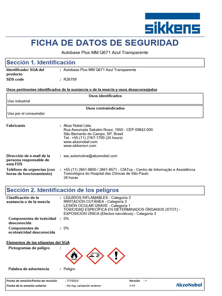 S01 - Autobase - Plus - MM - Q671 - Azul - Transparente - ECES MSDS ...