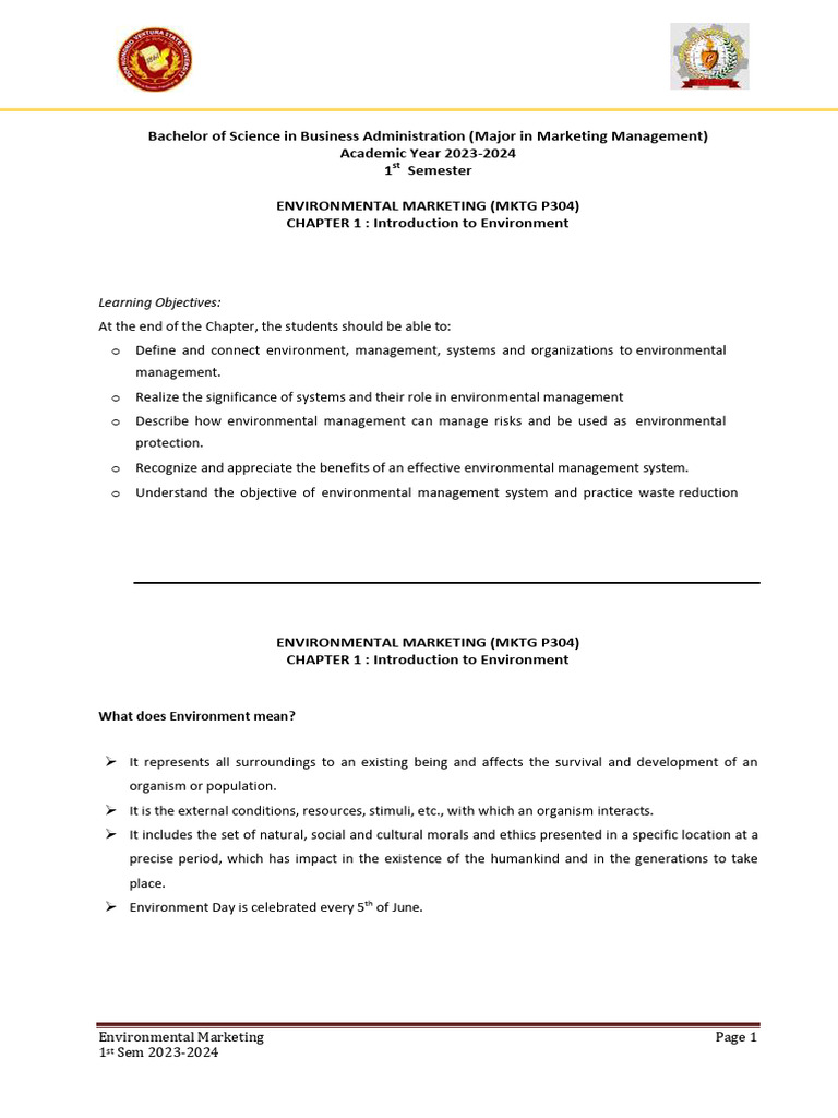 EM - Chapter 1 - Introduction To Environment | PDF | Reuse | Wellness