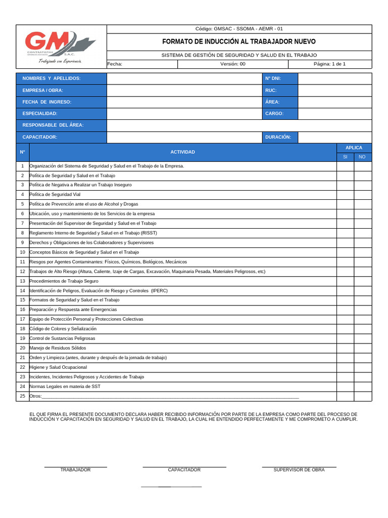 Anexo 01 - Formato de Inducción Al Colaborador Nuevo | PDF