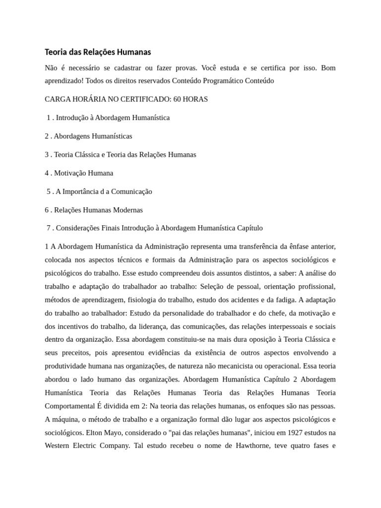 Teoria Das Relações Humanas Pdf