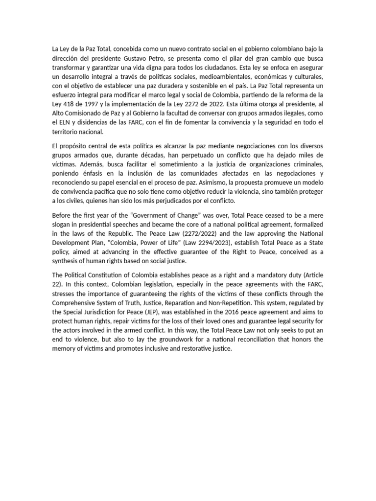 La Ley de La Paz Total | PDF