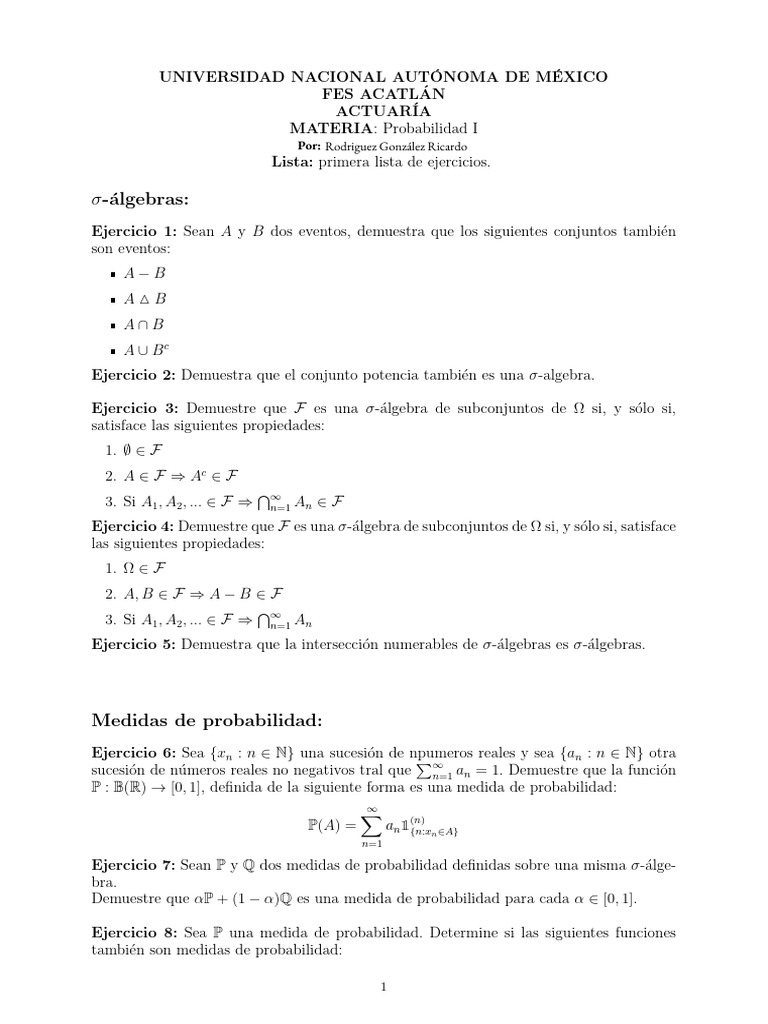 Primera Lista de Ejercicios - Proba 1 | PDF