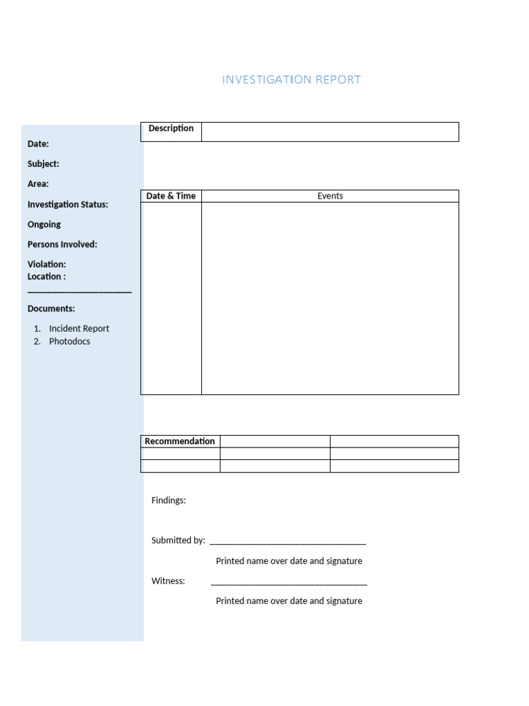 Investigation Report Template | PDF